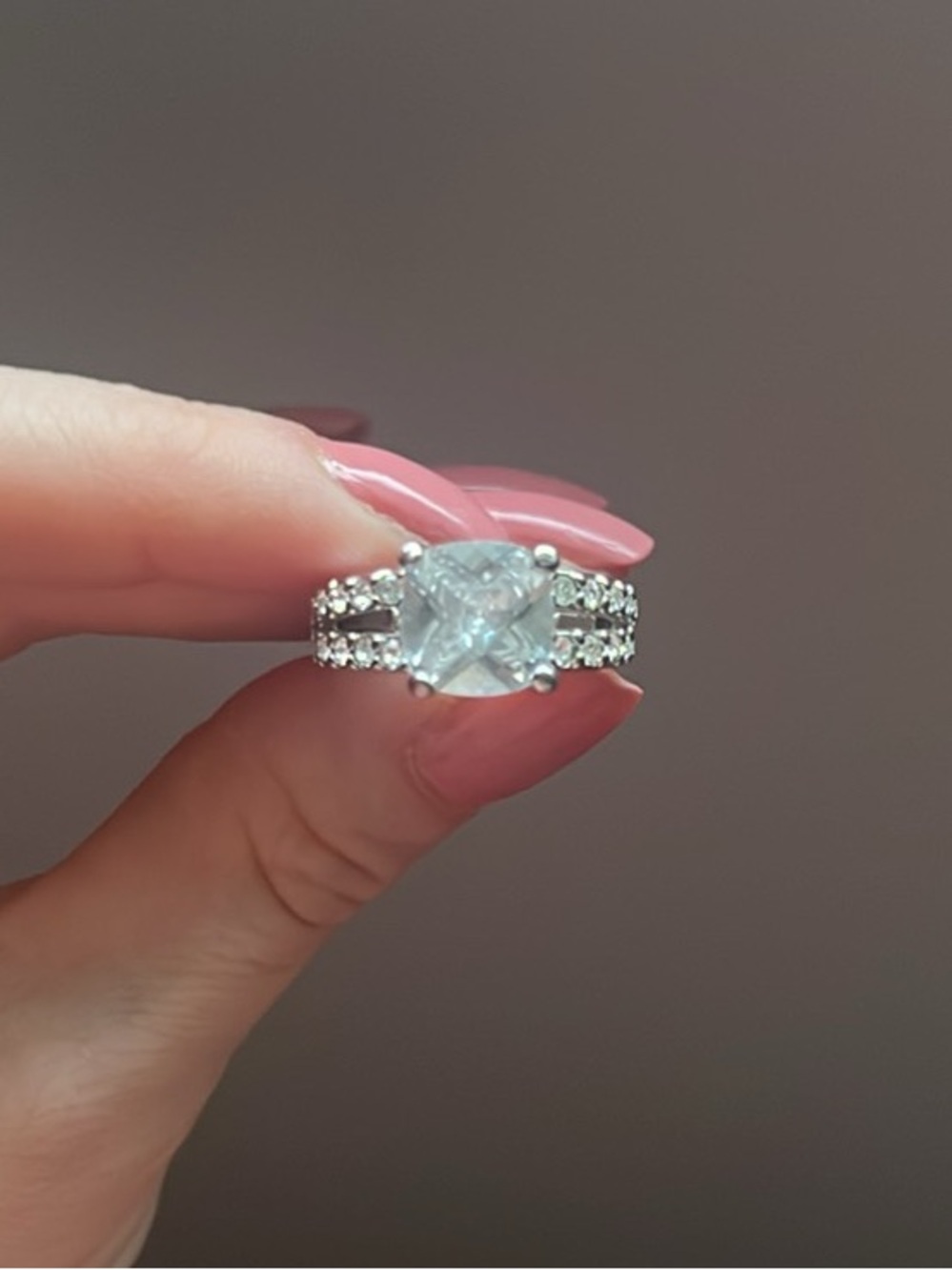 Vintage Style Asscher Cut CZ Ring – Rhodium Plated Statement Engagement Ring